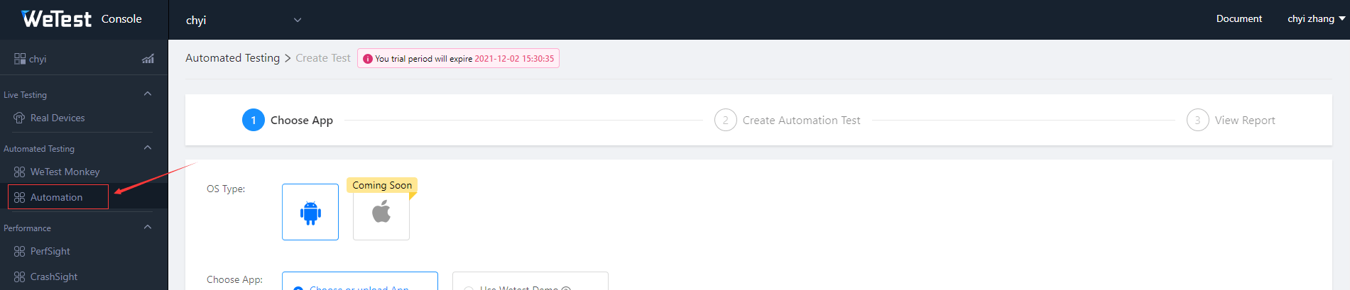Enter Testing Page